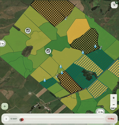 AgRhythm farm map moving through earlier dates