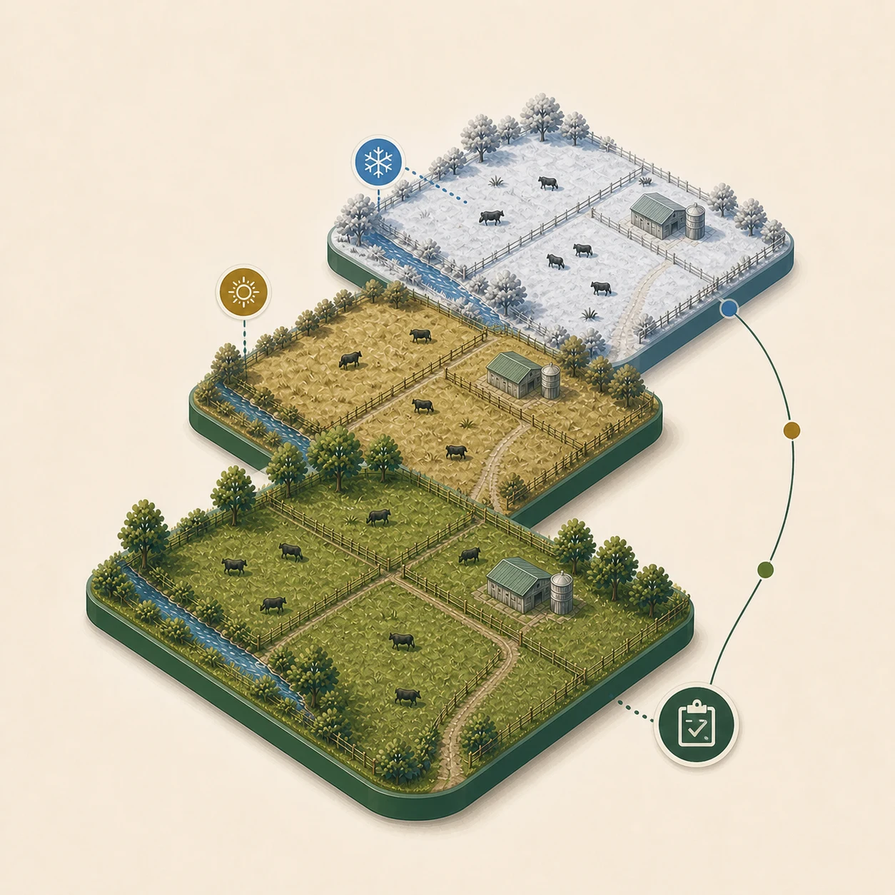 The same farm recorded across changing seasons and pasture conditions